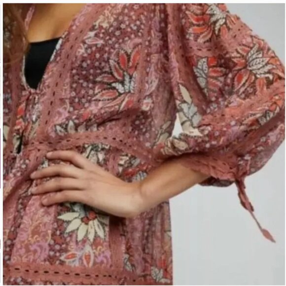 Free People Intimately FP Grasslands Kimono Robe Duster Sheer Rose Women's XS/S - Picture 3 of 15